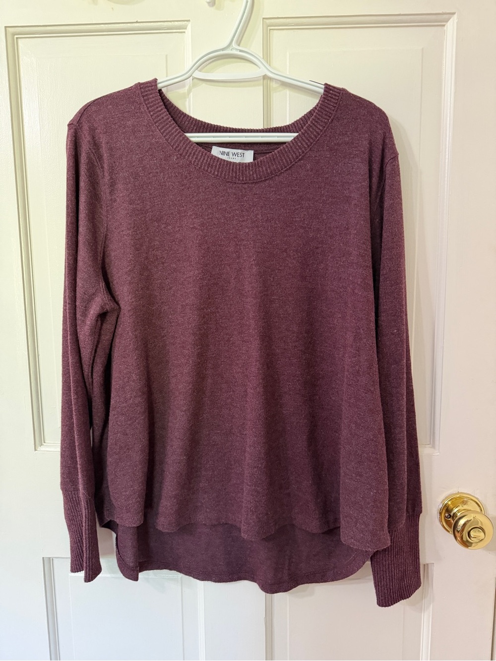 Nine West Women's Long Sleeve Crewneck Sweater Top - Plum